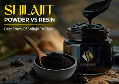 Shilajit powder vs resin comparison showing texture, color, and form.